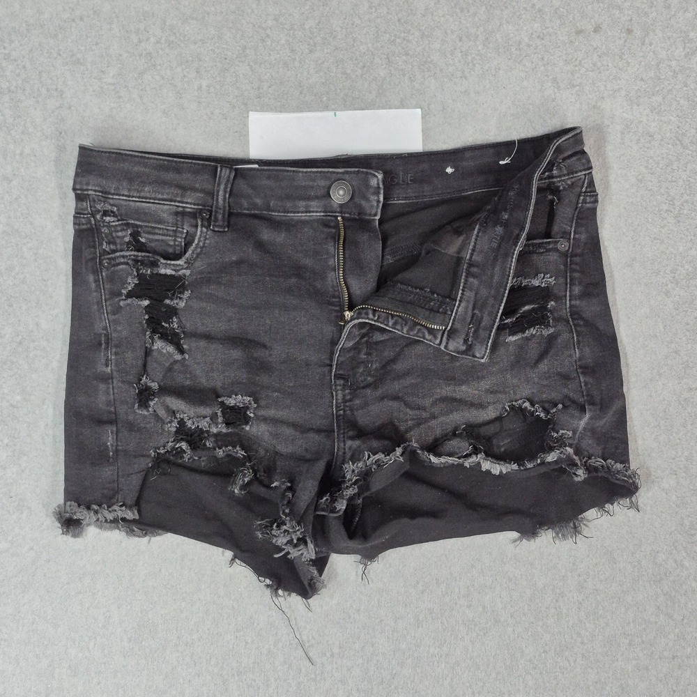 American Eagle Outfitters Women Shorts 16 Black Denim Shorts High-Rise Distress